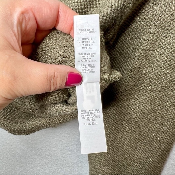 NEW Aerie Snowday Olive Green Mock Waffle Knit Women’s Hoodie Sweatshirt Sz S - Picture 7 of 11